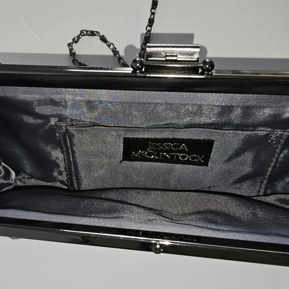 Jessica McClintock Satin Lavender Slate Clutch - Picture 4 of 7